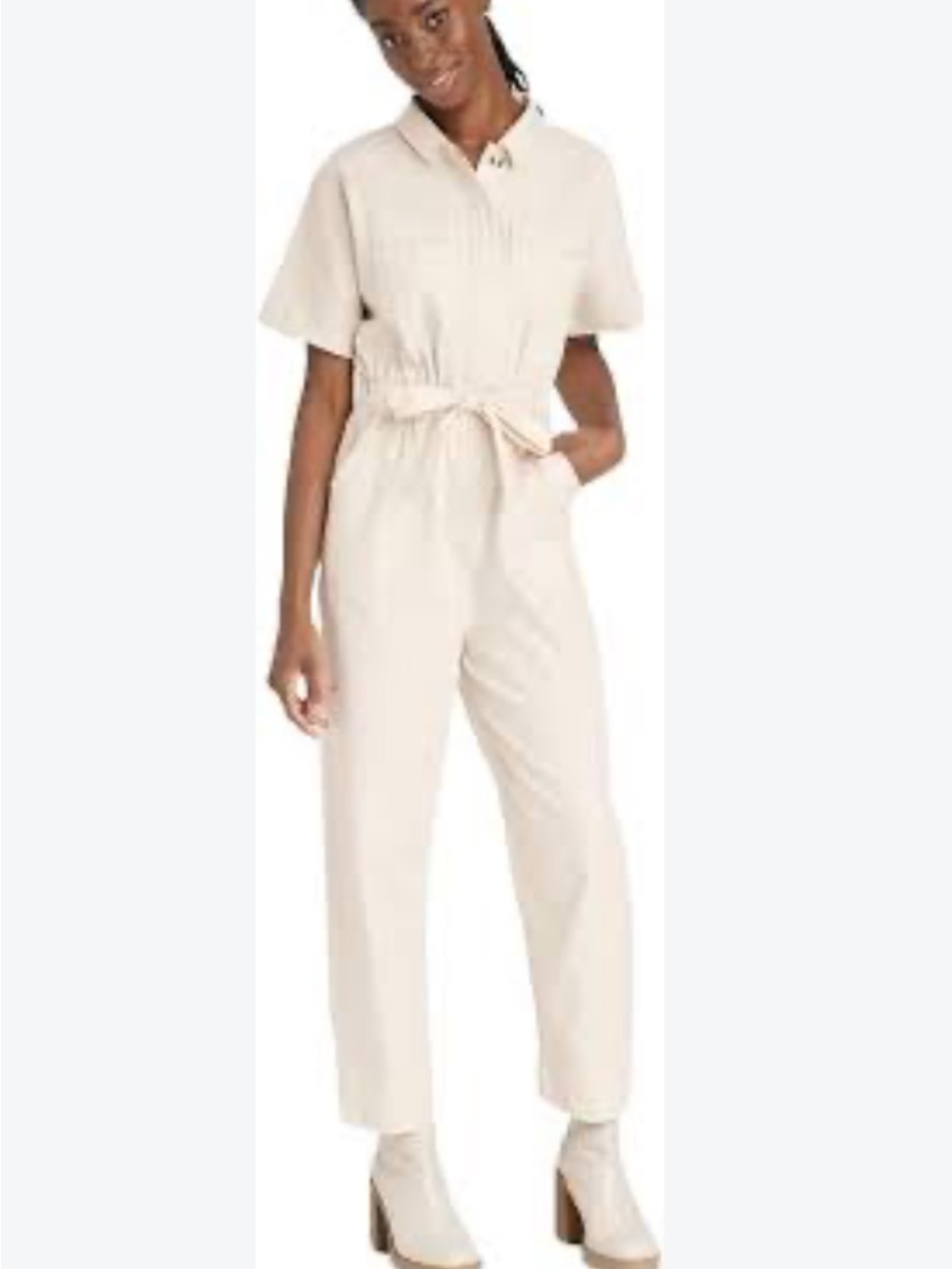 Universal Thread Cream Short-Sleeve Utility NWT Jumpsuit with Tie Waist